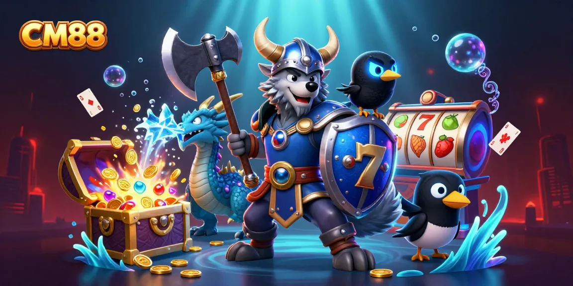 Join CM88's thrilling adventure with a Viking wolf warrior, dragon, and casino treasures.