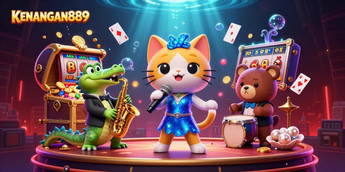 Indulge in casino thrills with KENANGAN889 featuring vibrant characters and dynamic slot games.