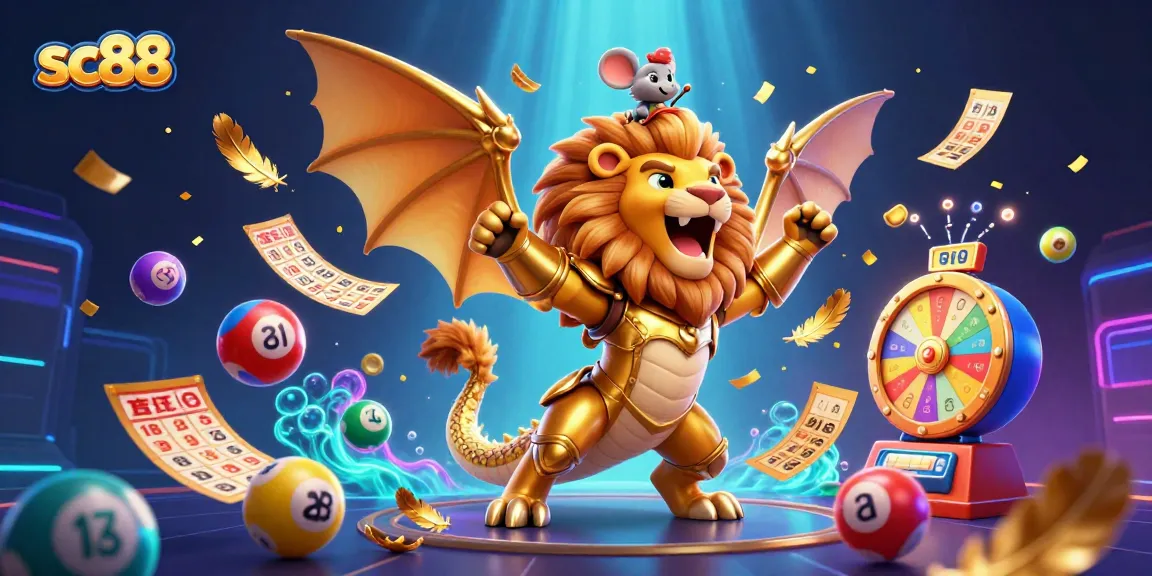 Join the fun at sc88 with an exhilarating illustration of a fantastical chimera and gaming elements.