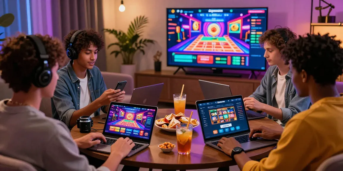 Diverse players enjoying the 68gamebai online gaming platform on various devices in a vibrant gaming environment.