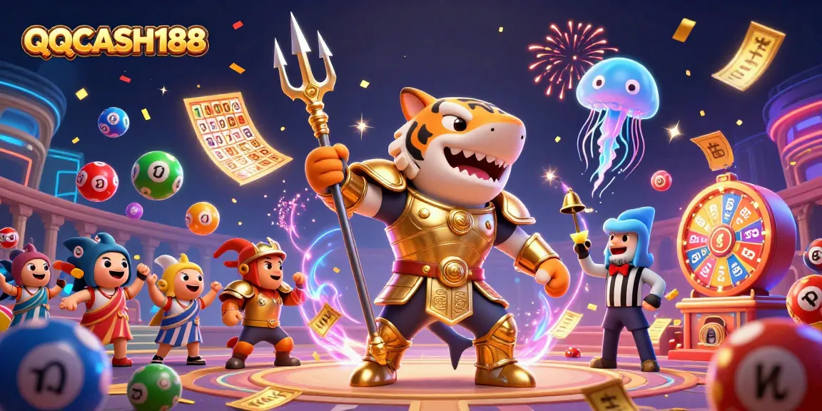 Join the action with QQCASH188 as the golden gladiator shark battles for winnings in an underwater colosseum.