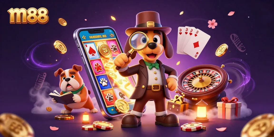 Play thrilling m88 games with unique clues and vibrant casino elements in a vibrant scene.