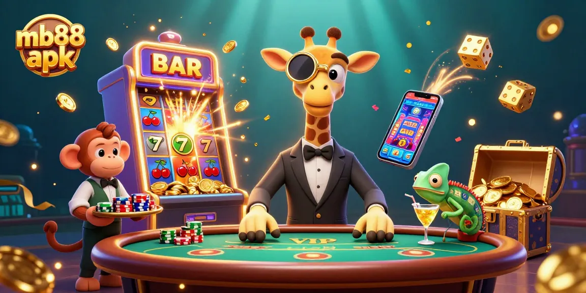 Join the fun with mb88 apk featuring a high-roller giraffe and exciting casino elements.