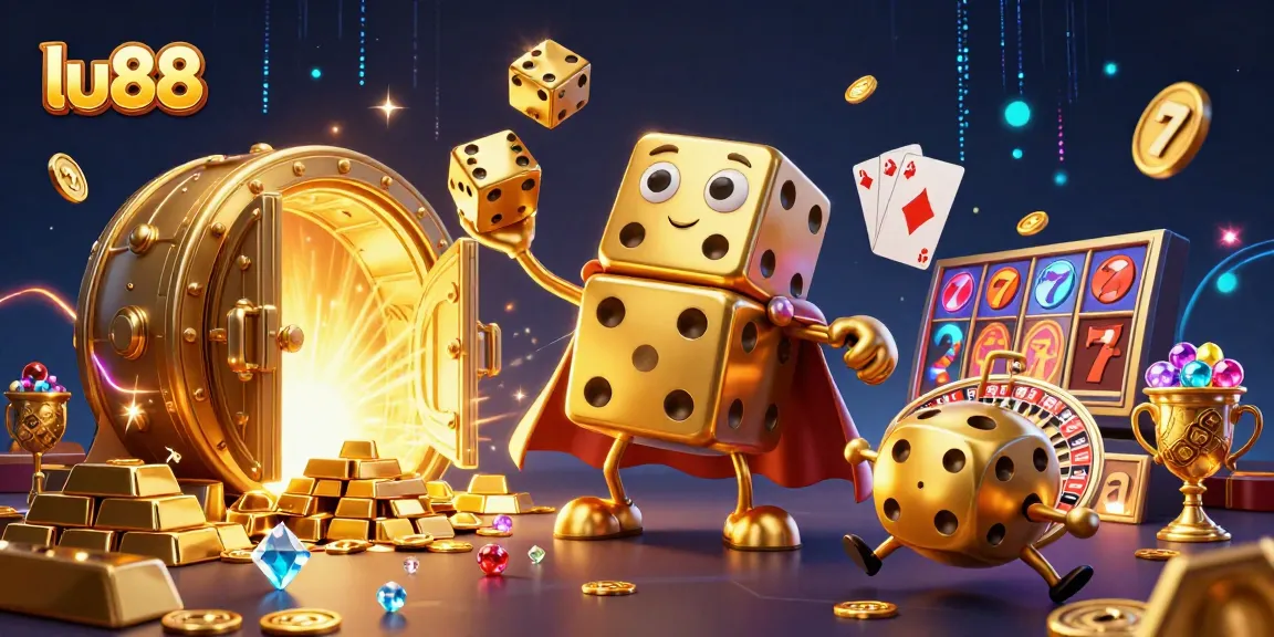 Experience exhilarating wins with lu88's golden dice golem illuminating vibrant slot action.