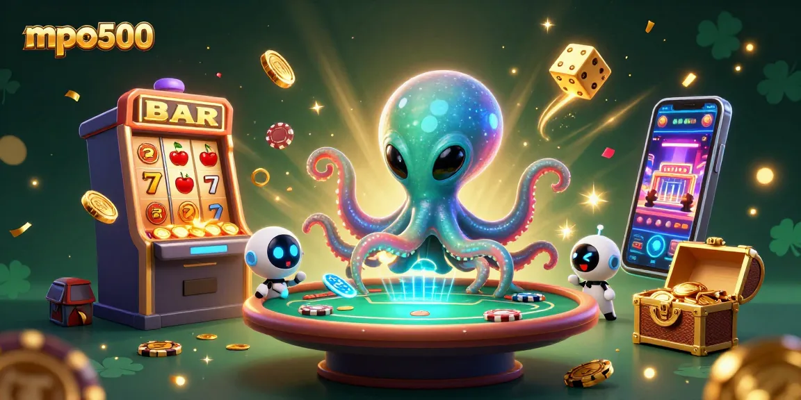 Win exciting rewards with mpo500 at a lively poker scene featuring an alien octopus.