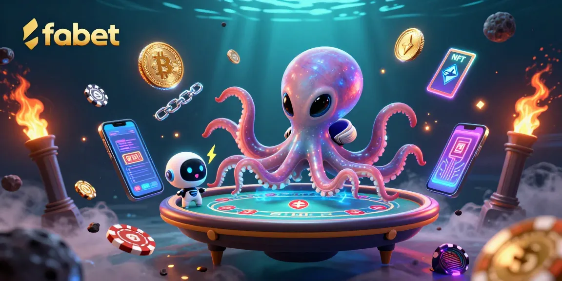 Engage in exciting gameplay with fabet's vibrant crypto-themed poker scene featuring an alien and robot.