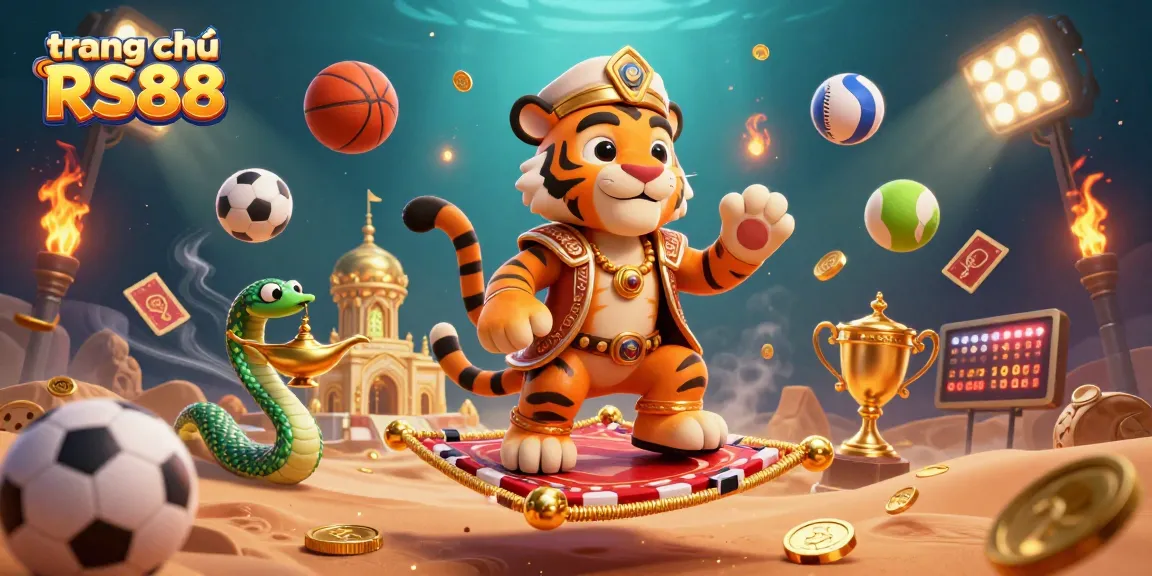 Experience dynamic betting action at trang chủ RS88 with a vibrant, colorful casino-themed 3D illustration.